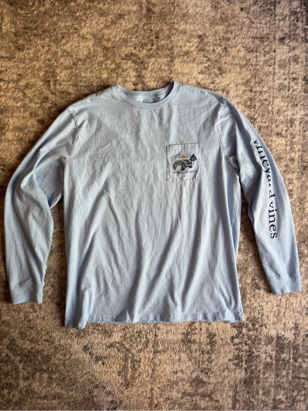Vineyard Vines Pale Blue Long-Sleeve Pocket Tee with Sleeve Logo